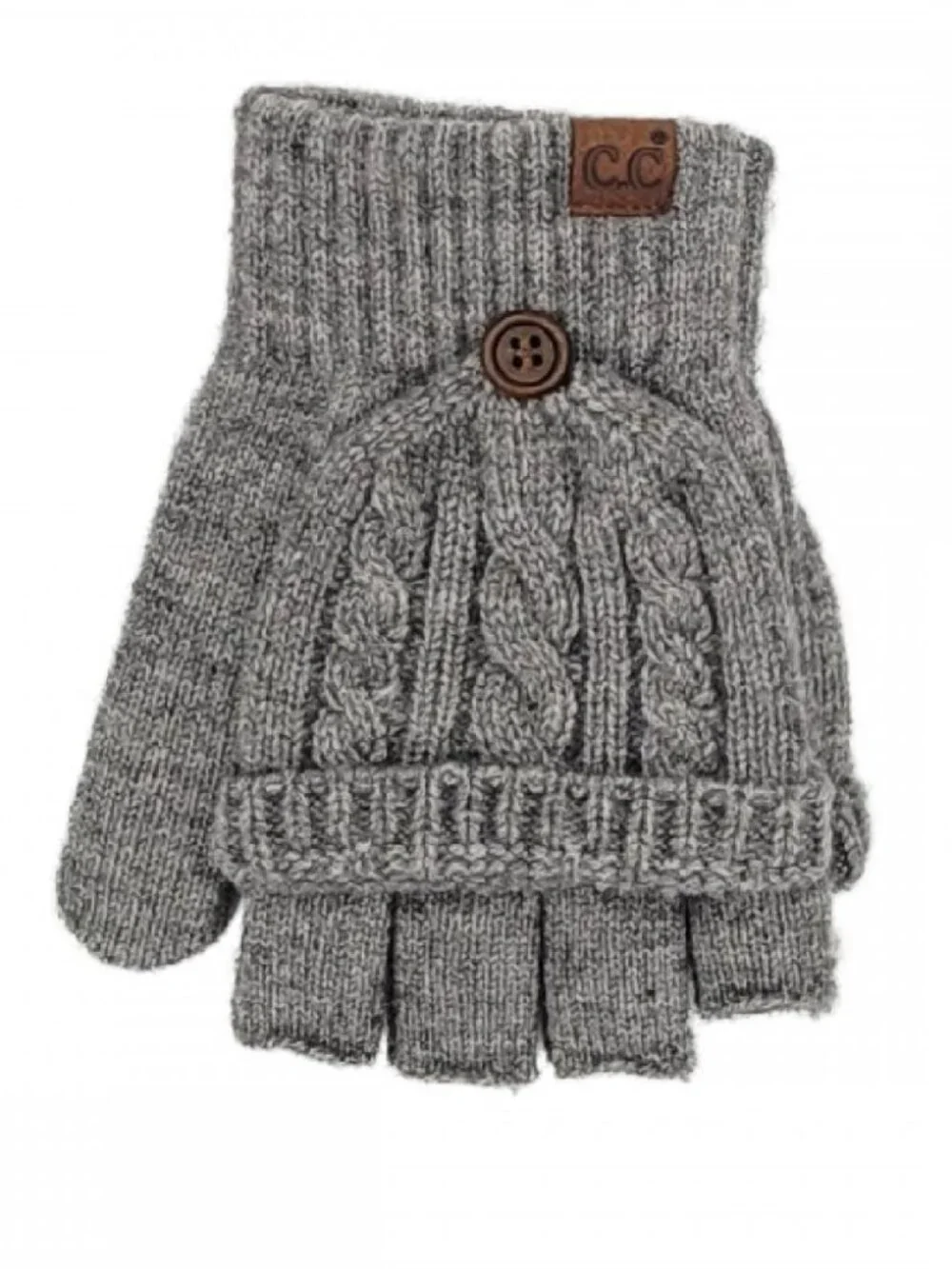 C.C Grey Cable Knit Convertible Fingerless Gloves Mittens NWT